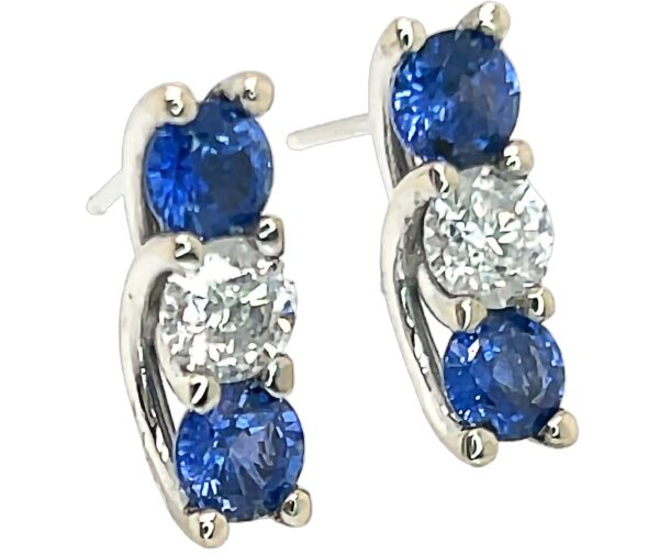 Elegant Trellis Set Ceylon Blue Sapphire (H)* Diamond Earrings 14KWG 3.27 ctw - Image 6
