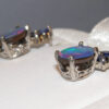 Colorful Opal Doublet Ceylon Sapphire Earrings 14KWG - Image 6