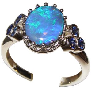 Solid Lighting Ridge, AU Black Opal Ceylon Sapphire Ring 14KWG 1.65 ctw