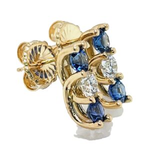 Elegant Trellis Set Ceylon Blue Sapphire (H)* Diamond Earrings 18KYG 3.09 ctw