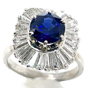 Large Ballerina Ceylon Sapphire Diamond Baguette Platinum Ring 5.51 ctw