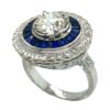 Large USA EGL Certified Diamond (N)* Sapphire (H)* Art Deco Ring 18KWG 3.00 ctw - Image 2