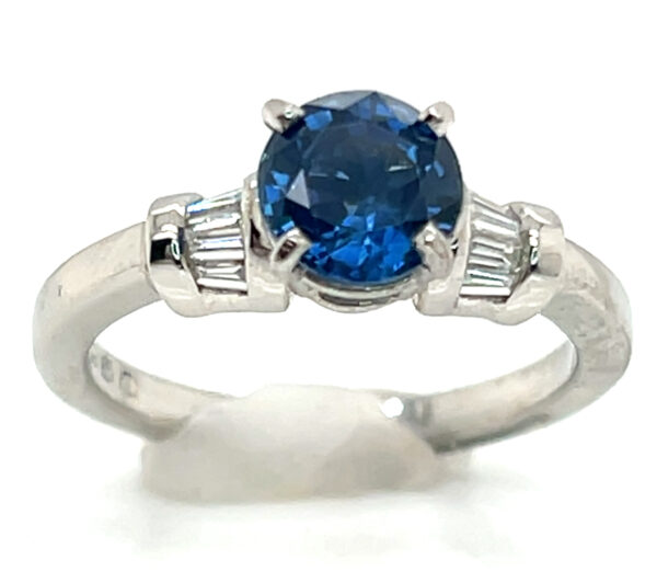 Bright Blue Kanchanaburi Sapphire (H)* Diamond Platinum Ring 1.55 ctw - Image 2