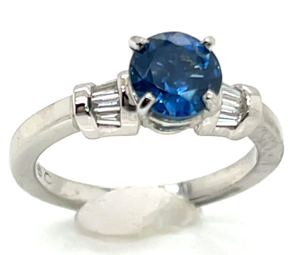 Bright Blue Kanchanaburi Sapphire (H)* Diamond Platinum Ring 1.55 ctw - Image 3