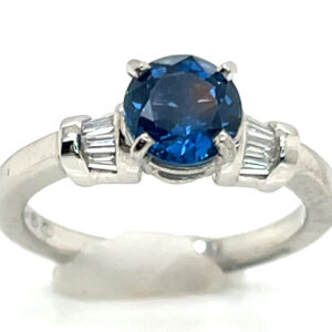 Bright Blue Kanchanaburi Sapphire (H)* Diamond Platinum Ring 1.55 ctw
