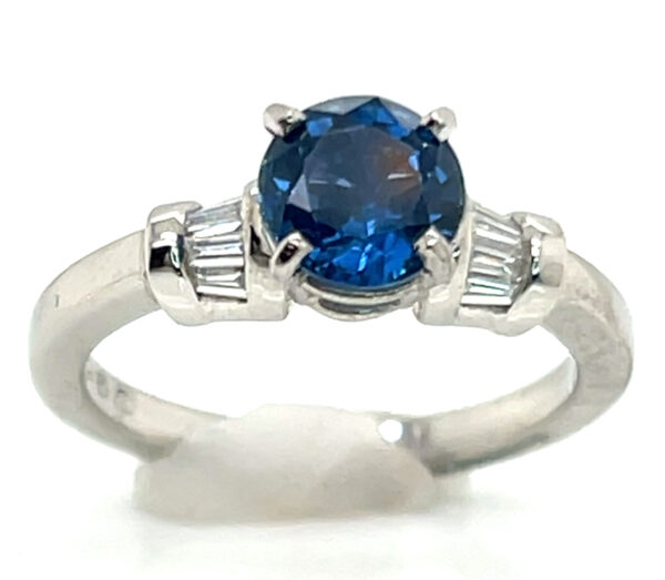 Bright Blue Kanchanaburi Sapphire (H)* Diamond Platinum Ring 1.55 ctw