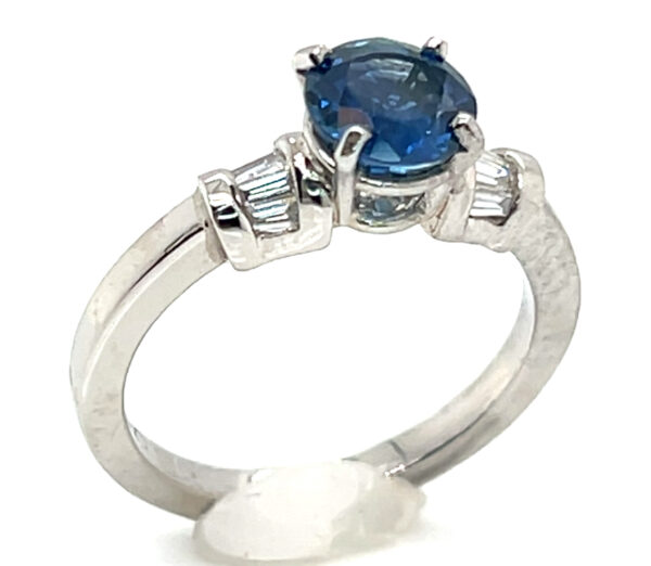 Bright Blue Kanchanaburi Sapphire (H)* Diamond Platinum Ring 1.55 ctw - Image 5