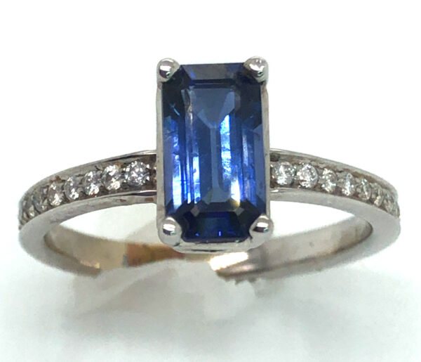 Emerald Cut Ceylon Sapphire (H)* Diamond Ring 14KWG 1.83 ctw - Image 3