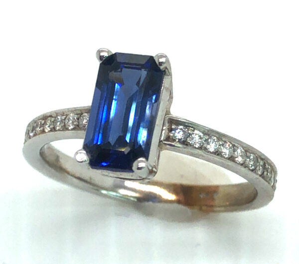 Emerald Cut Ceylon Sapphire (H)* Diamond Ring 14KWG 1.83 ctw - Image 2