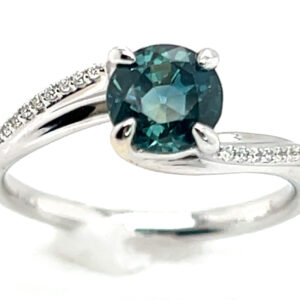 Montana Teal Sapphire (H)* Swirl Diamond Ring 14KWG 1.55 ctw