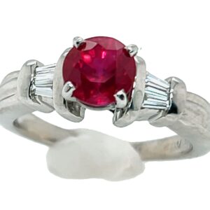 AGL Certified Red Ruby (H)* Diamond Platinum Ring 1.60 ctw