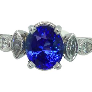 CGL Certified Ceylon Sapphire (H)* Diamond Ring 14KWG 3.44 ctw