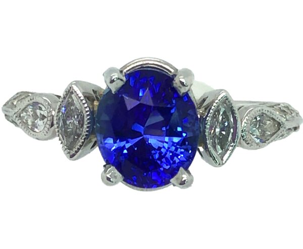 CGL Certified Ceylon Sapphire (H)* Diamond Ring 14KWG 3.44 ctw