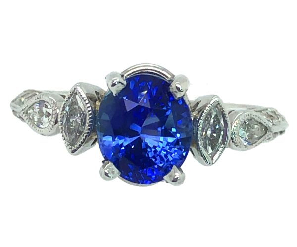 CGL Certified Ceylon Sapphire (H)* Diamond Ring 14KWG 3.44 ctw - Image 5