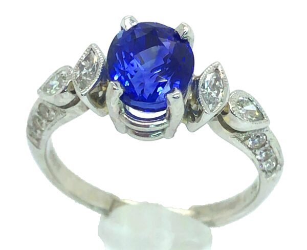 CGL Certified Ceylon Sapphire (H)* Diamond Ring 14KWG 3.44 ctw - Image 2