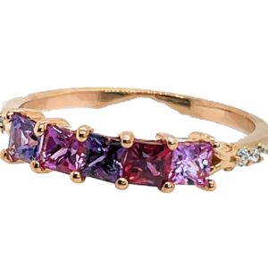 Elegant Princess Cut Fancy Pink & Purple Sapphire Diamond Ring 14KRG 1.06 ctw