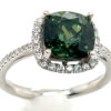 AAA+ Rated Cushion Green Sapphire (H)* Diamond Halo Ring 14KWG 3.91 ct