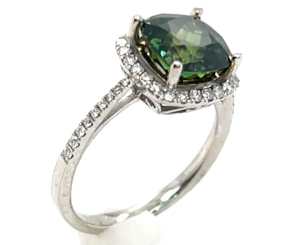AAA+ Rated Cushion Green Sapphire (H)* Diamond Halo Ring 14KWG 3.91 ct - Image 4