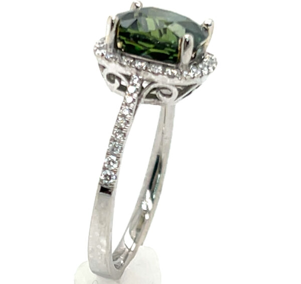AAA+ Rated Cushion Green Sapphire (H)* Diamond Halo Ring 14KWG 3.91 ct - Image 3