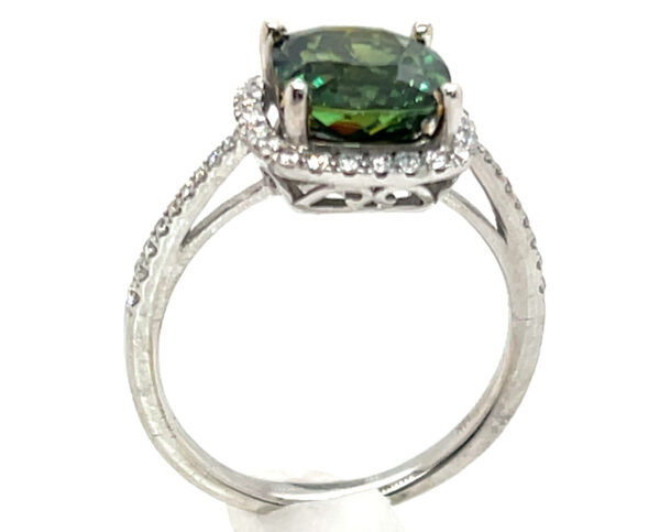 AAA+ Rated Cushion Green Sapphire (H)* Diamond Halo Ring 14KWG 3.91 ct - Image 2