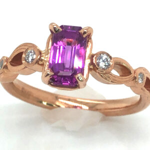 AAA+ Emerald Cut Ceylon Pink Sapphire (H)* Diamond 14K Rose Gold Ring 1.41 ctw