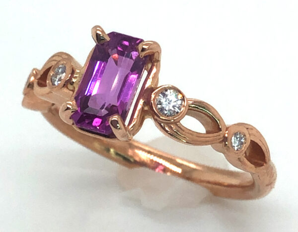 AAA+ Emerald Cut Ceylon Pink Sapphire (H)* Diamond 14K Rose Gold Ring 1.41 ctw - Image 5