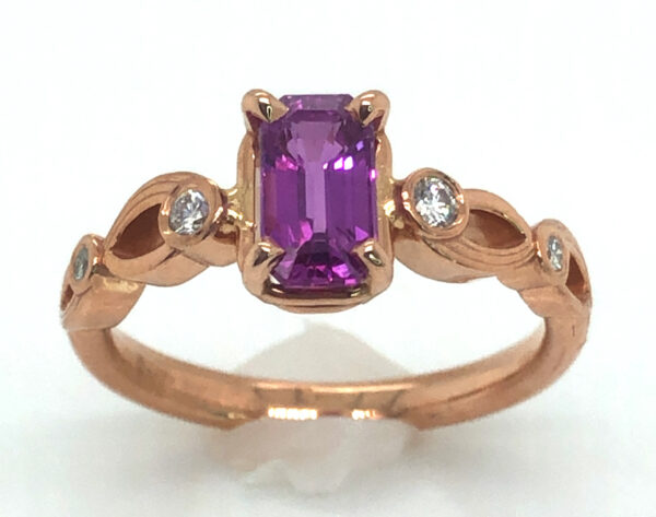 AAA+ Emerald Cut Ceylon Pink Sapphire (H)* Diamond 14K Rose Gold Ring 1.41 ctw - Image 4
