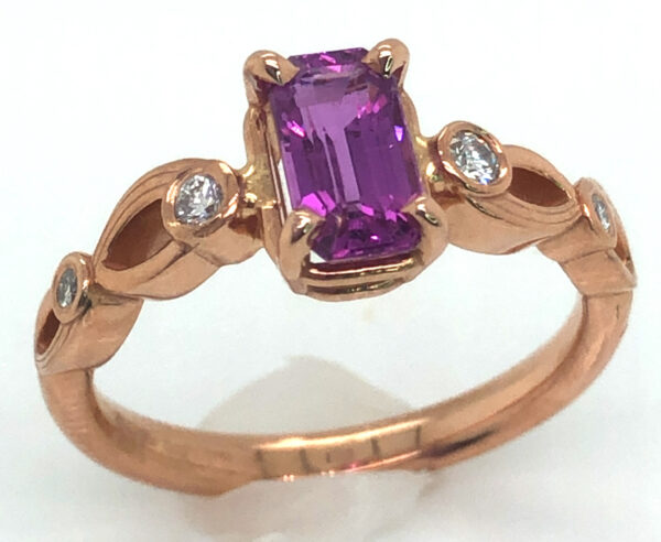 AAA+ Emerald Cut Ceylon Pink Sapphire (H)* Diamond 14K Rose Gold Ring 1.41 ctw - Image 3