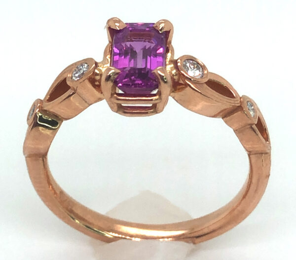 AAA+ Emerald Cut Ceylon Pink Sapphire (H)* Diamond 14K Rose Gold Ring 1.41 ctw - Image 2