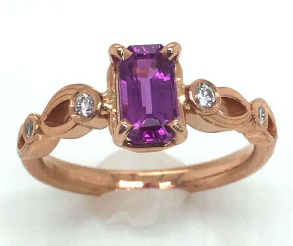 AAA+ Emerald Cut Ceylon Pink Sapphire (H)* Diamond 14K Rose Gold Ring 1.41 ctw - Image 7