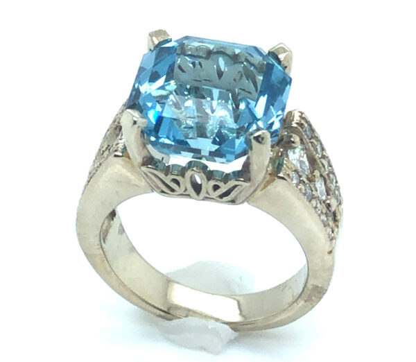 Large Specialty Asscher Cut Aquamarine (H)* Princess Diamond Ring 14KWG 9.03 ctw - Image 5