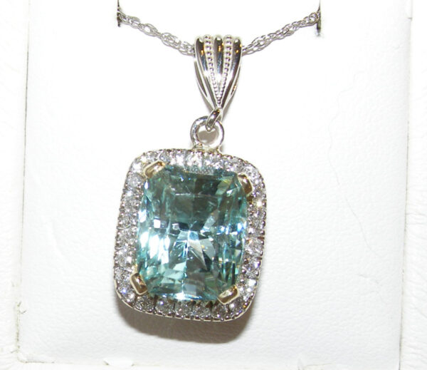 7.06 CT Seafoam Green Tourmaline Pendant with Diamond Halo in 14K White & Yellow Gold - Image 5