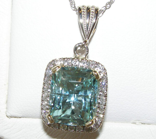 7.06 CT Seafoam Green Tourmaline Pendant with Diamond Halo in 14K White & Yellow Gold - Image 4