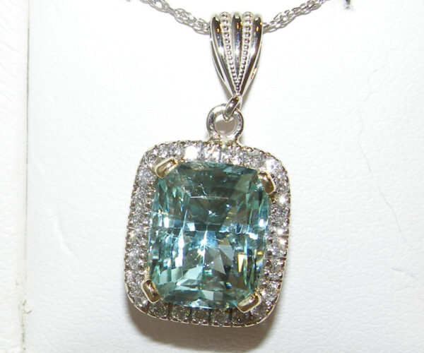 7.06 CT Seafoam Green Tourmaline Pendant with Diamond Halo in 14K White & Yellow Gold - Image 3