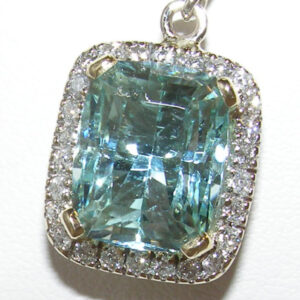 7.06 CT Seafoam Green Tourmaline Pendant with Diamond Halo in 14K White & Yellow Gold
