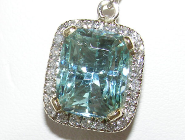 7.06 CT Seafoam Green Tourmaline Pendant with Diamond Halo in 14K White & Yellow Gold