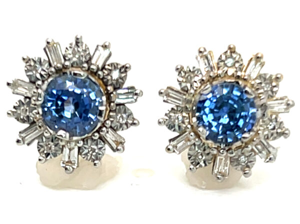 2.04 CTW Ceylon Sapphire & Diamond Halo Earrings in 14K Two-Tone Gold - Image 5