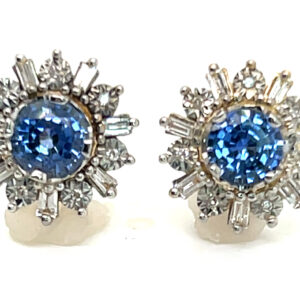 2.04 CTW Ceylon Sapphire & Diamond Halo Earrings in 14K Two-Tone Gold