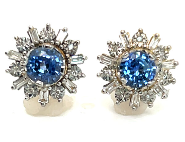 2.04 CTW Ceylon Sapphire & Diamond Halo Earrings in 14K Two-Tone Gold