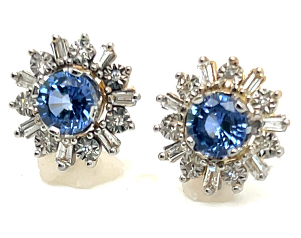 2.04 CTW Ceylon Sapphire & Diamond Halo Earrings in 14K Two-Tone Gold - Image 3