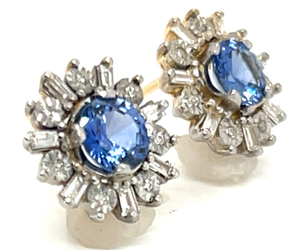 2.04 CTW Ceylon Sapphire & Diamond Halo Earrings in 14K Two-Tone Gold - Image 2