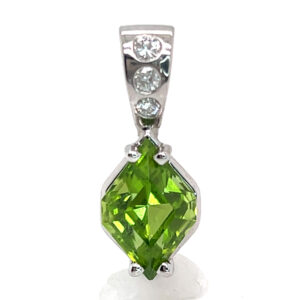 Exceptional 6.23ct Nanette-Cut Pakistani Peridot Pendant with 0.23ctw Diamond Accents in 14K Gold – Masterfully Cut by Renowned American Lapidary