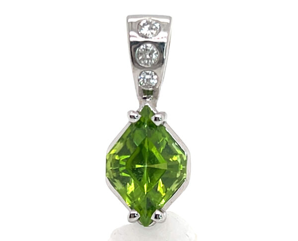 Exceptional 6.23ct Nanette-Cut Pakistani Peridot Pendant with 0.23ctw Diamond Accents in 14K Gold – Masterfully Cut by Renowned American Lapidary - Image 2