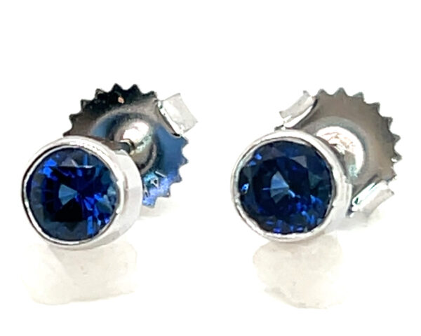 Bezel Set Ceylon Blue Sapphire (H)* Earrings 14KWG 0.80 ctw - Image 6