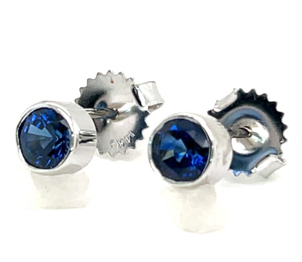 Bezel Set Ceylon Blue Sapphire (H)* Earrings 14KWG 0.80 ctw - Image 3