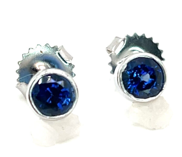 Bezel Set Ceylon Blue Sapphire (H)* Earrings 14KWG 0.80 ctw - Image 2