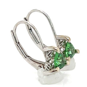 Leverback Vibrant Green Trilliant Tsavorite (N)* Dangle Earrings 14KWG 1.10 ctw