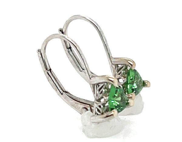 Leverback Vibrant Green Trilliant Tsavorite (N)* Dangle Earrings 14KWG 1.10 ctw