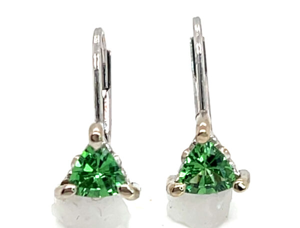 Leverback Vibrant Green Trilliant Tsavorite (N)* Dangle Earrings 14KWG 1.10 ctw - Image 5