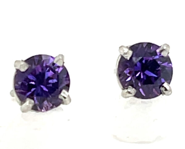 Stunning Top of the Line Purple Sapphire (H)* Platinum Stud Earrings 1.30 ctw - Image 4